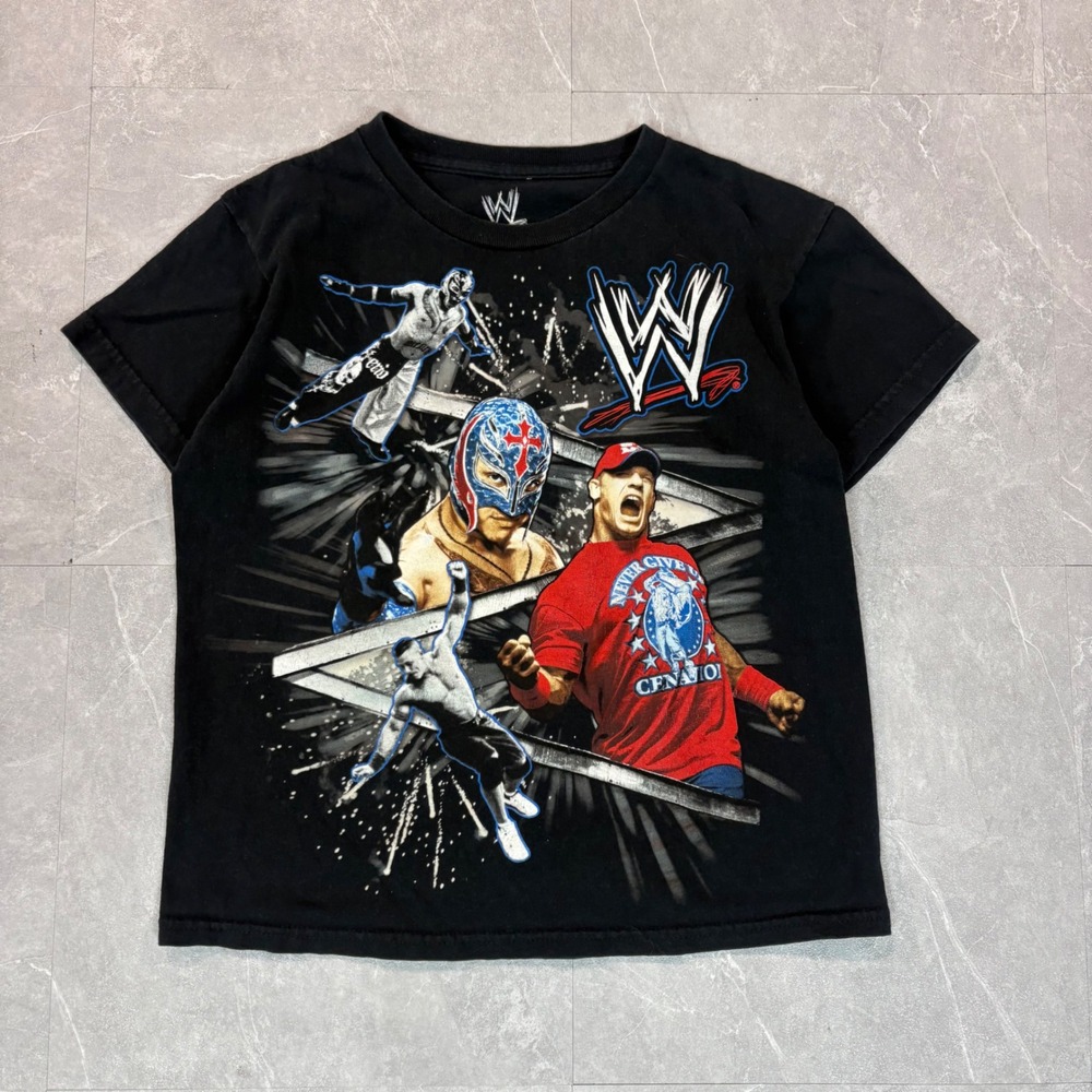 WWE John Cena Rey Mysterio Kids T-Shirt Black 2011 Hybrid Vintage Size 10/12